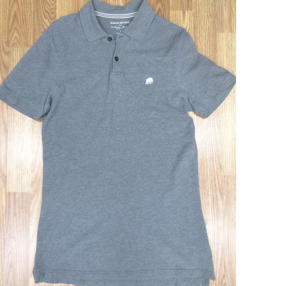 BANANA REPULIC STANDARD FIT POLO SHIRT  100% COTTON PIQUE KNIT GRAY TALL SMALL